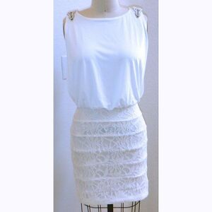 White cocktail/wedding pearl acct dress